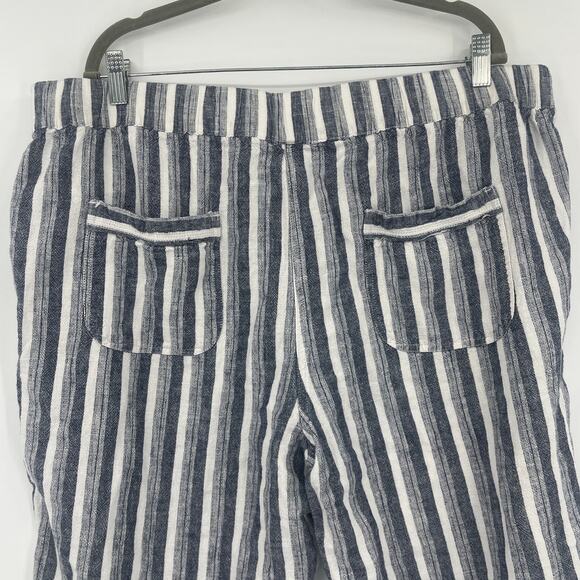Per Se Linen Blend Crop Womens Pants Sz 2X Nautical Resort Comfy Blue Striped - Picture 5 of 7
